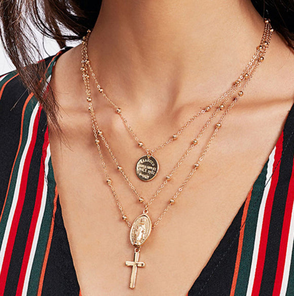 rCross Virgin Mary Pendant Beads Chain Christian Neckalce Goddess