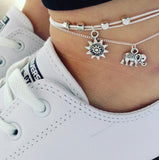 Multiple Layers Anklets for Women Elephant Sun Pendant Charms Rope Chain