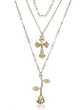 Rose Cross Pendant Necklace For Women Vintage Gold Color Party Charms Choker