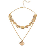 KISSWIFE Multilayer Shell Trendy Necklace for Women Gold Color Long Chain