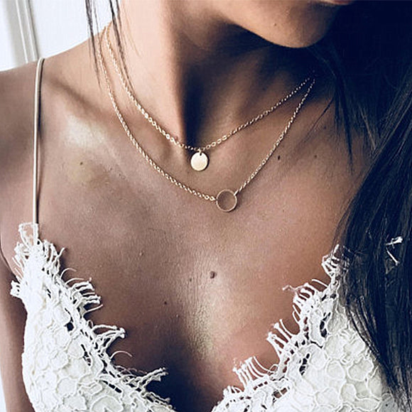 New Simple Sequins Bar Coin Multilayer Chain Tassel Tiny Clavicle Necklaces