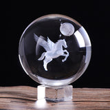80mm 3D laser Engraved Miniature  Pegasus Crystal Ball Crystal Craft Sphere Glass Home Decoration Ornament Birthday Gift