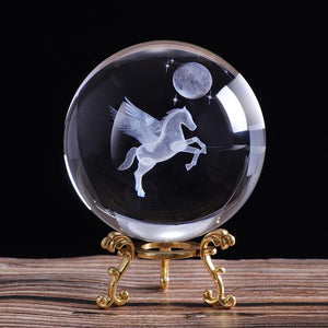 80mm 3D laser Engraved Miniature  Pegasus Crystal Ball Crystal Craft Sphere Glass Home Decoration Ornament Birthday Gift
