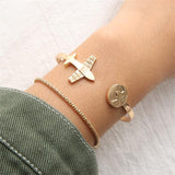 Women's Fashion Temperament Airplane World Map Open Gold Bracelet