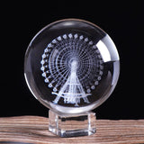 60mm Crystal Ferris Wheel Ball 3D Laser Engraved Miniature Model Sphere Glass Craft Globe Home Decoration Ornament Gift