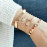 Fashion Punk Gold Chain Moon Leaf Crystal Geometry Open Bracelet