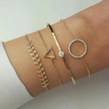 Women's Fashion Crystal Triangle Circle Leaf Chain Gold Bracelet