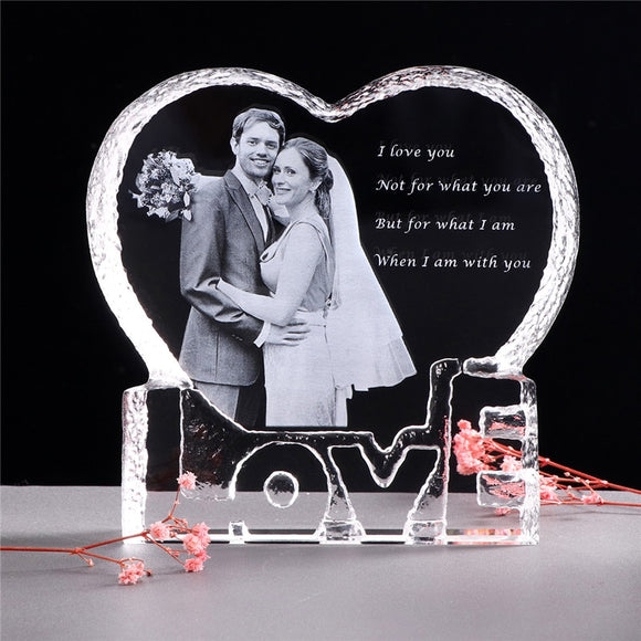Custom Photo Heart Shape Crystal Photo Frame Personalized Photo Album Design Your Own Photo Ornament Valentine's Day Gift