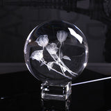 60mm 3D Laser Engraved A Bunch of Roses Sphere K9 Crystal Glass Ball for Birthday Gift Souvenir Home Decor Ornament for Lovers
