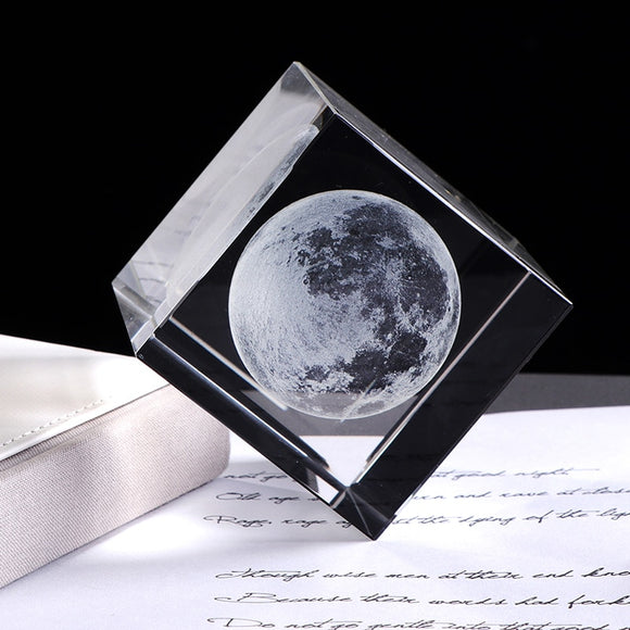 3D Laser Engraved Moon Crystal Cube K9 Crystal Craft Sphere Home Decor Ornament Globe Birthday Gift Decoration Accessories