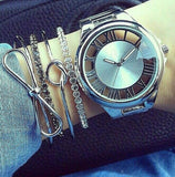 Women's Knot Design Banlge Set Silver Color