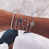 Hollow Lotus Gem Circle Bead Simple Multilayer Silver Bracelet