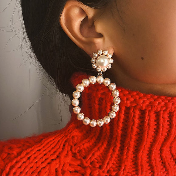 Trendy Crystal Round Pendant Drop Earrings