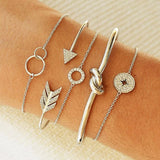 Fashion Gold Silver Arrow Round Crystal Stars Knotted Geometric Chain Bracelet