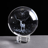 80mm Miniature Wapiti  Glass Ball 3D Laser Engraved Crystal Decoration Crystal Sphere Home Decor Ornament Birthday Gift Globe