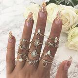 Bohemian Vintage Crown Water Drops Stars Geometric Crystal Ring