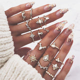 Fashion Water Drops Crown Stars Round Gem Geometry Crystal Irregular Gold Ring