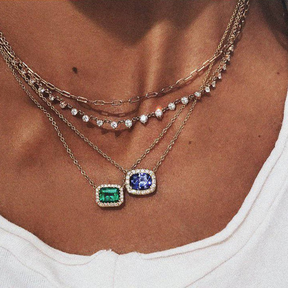 Bohemian Multilayer Blue Green Crystal Necklace