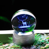 3D Crystal Wapiti Ball Glass Reindeer Globe with Chargeable LED Base Home Decor Sphere Ornament Christmas Decoration Ball