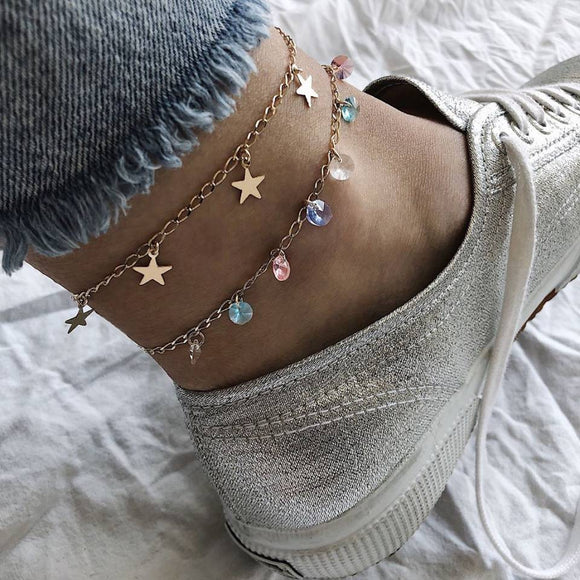 Trendy Colorful Crystal Beads Anklets