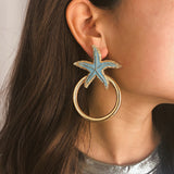 Blue Pink Black Big Starfish Shell Drop Earring