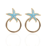 Blue Pink Black Big Starfish Shell Drop Earring