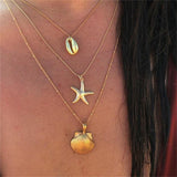Fashion Popular Beach Alloy Shell Starfish Scallop Pendant Multi-layer