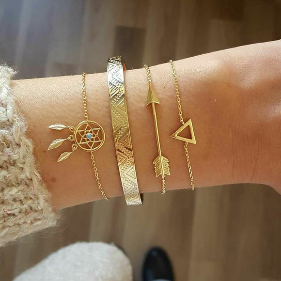 Vintage Geometric Arrow Crystal Chain Gold Bracelets