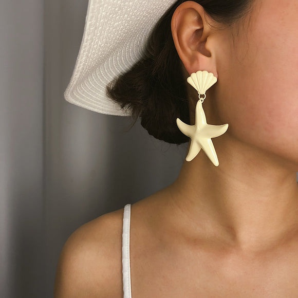 Colorful Starfish Cowrie Shell Drop Earring
