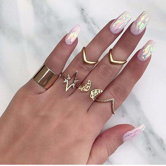Party Jewelry Geometric V Shaped Butterfly Knuckle Gold Rings